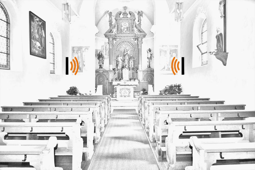 Fohhn LC Lautsprecher übertragen den Frequenzbereich von Sprache und Gesang und sind kostengünstiger als andere Lösungen in Kirchen.